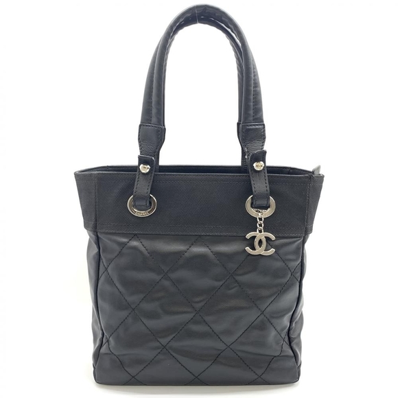 Chanel Paris Biarritz PM Tote Bag Canvas Black - Picture 1 of 9